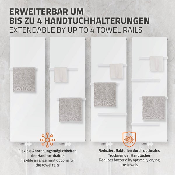 ML-Design Elektrischer Badheizkörper 1600x604mm Weiß Flach Einlagig mit Heizstab 1200W Design Heizkörper mit Mittelanschluss Vertikal Planheizkörper glatte Vorderseite Paneelheizkörper Flachheizkörper