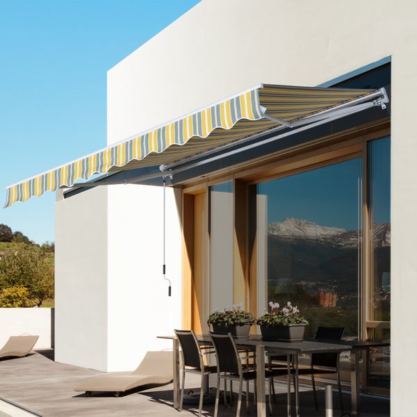 Outsunny Markise Gelenkarmmarkise Sonnenschutz Handkurbel Balkon Alu Gelb Grau 2,95 x 2,45 m