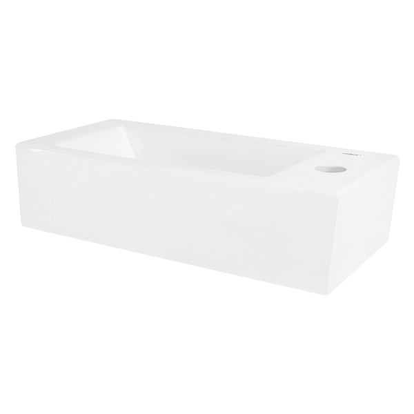 ML-Design Waschbecken aus Keramik in Weiß 46x26,5x11 cm, Eckig, klein, Hahnloch rechts, Wandmontage oder Aufsatzwaschbecken, Moderne Waschtisch Waschschale Waschplatz Handwaschbecken, für Badezimmer