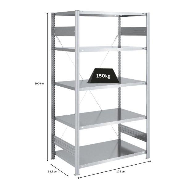 PROREGAL Schwerlastregal Silver Mamba Made In Germany  HxBxT 200 x 100 x 60 cm 5 Ebenen Je 150 kg Fachlast  Verzinkt