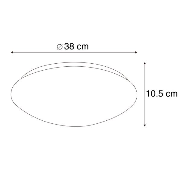Abmessungen einer Deckenleuchte: 38 Zentimeter Durchmesser, 10,5 Zentimeter Höhe.