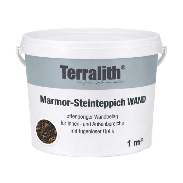 Terralith Marmor-Steinteppich für die Wand, schwarz-braun gemischt, offenporiger Wandbelag für innen und außen, für 1 Quadratmeter.