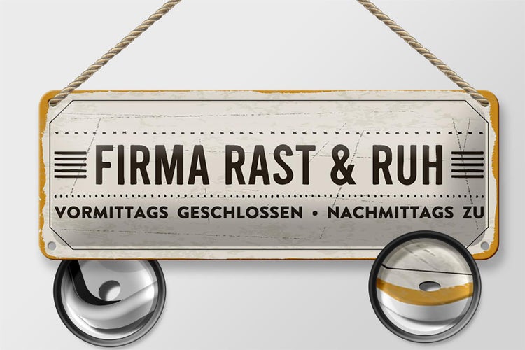Blechschild Spruch 27x10 cm Firma Rast & Ruh Nachmittags zu Dekoration