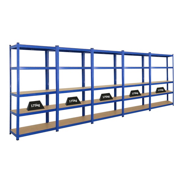 PROREGAL Mega Deal 5x Schwerlastregal Ragnar HxBxT 180 x 90 x 40 cm Fachlast 175 kg Blau