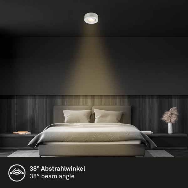 Briloner Desi 2 in 1 LED Aufbauspot und Einbaustrahler, 2 in 1 LED Aufbauspot und Einbaustrahler, Schwenkbar, Flach, Warmweißes Licht, Chrom-Matt, Ø9 x 3 cm