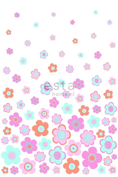 ESTAhome Fototapete Blumen im Vintage-Look Türkis, Rosa und Lila - 200 x 279 cm - 158709