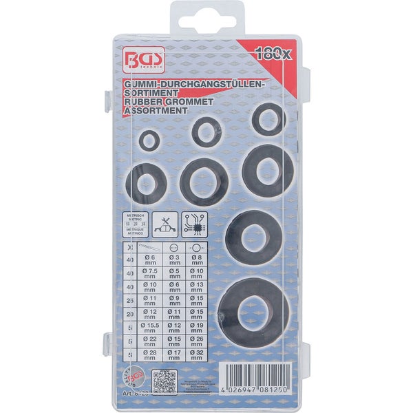 BGS Gummi-Durchgangstüllen-Sortiment metrisch 180tlg. - 8125