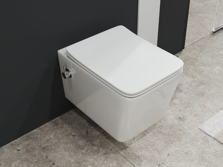 Aqua Bagno Design Hänge-Dusch-WC Delta 2.0 – Spülrandlos – mit Bidetfunktion – Softclose-Sitz