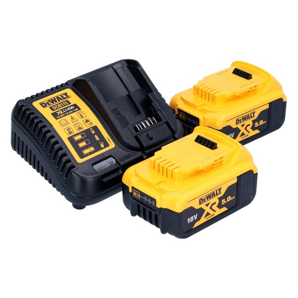 DeWalt Akku-Starter-Set mit Schnellladegerät DCB115 und zwei 18 Volt 5,0 Amperestunden XR Lithium-Ionen Akkus.