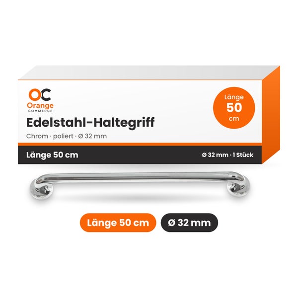 Poliert verchromter Edelstahl Haltegriff mit 50 Zentimeter Länge und 32 Millimeter Durchmesser von Orange Commerce