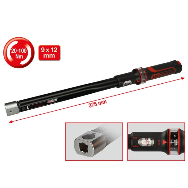 KS TOOLS 9 x 12 mm ERGOTORQUEprecision Einsteck-Drehmomentschlüssel 20 - 100 Nm - 516.1632