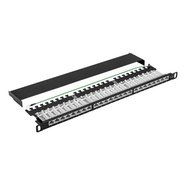 ProfiPatch Cat6a Patchpanel Patchfeld 19 Zoll 24 Port Verteilerfeld für Keystone Module RJ45 Rackeinbau geschirmt 0,5HE schwarz