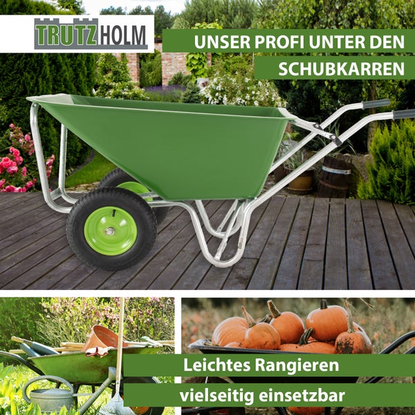 TrutzHolm Logo. Schubkarre mit zwei Rädern für den Garteneinsatz.