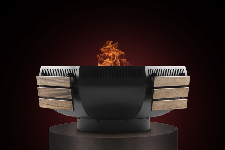 The Favilla WOX Feuerschale mit Grillring – Feuerkorb & Grillplatte aus Stahl, pulverbeschichtet – 115 x 115 x 50 cm, 96 kg – inkl. Plancha (6 mm), Abdeckhaube, Beistelltisch & Grillschürze – fertig montiert