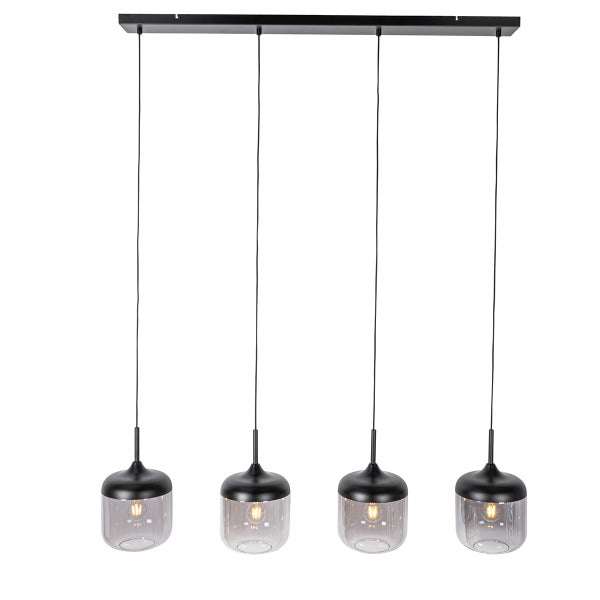 Hängeleuchte mit vier Lampen und Glasschirmen