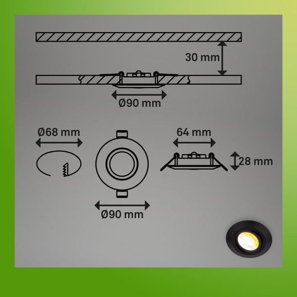 6er Set LED Einbaustrahler 230V LED Einbauleuchten Spots schwenkbar CTS Ra90