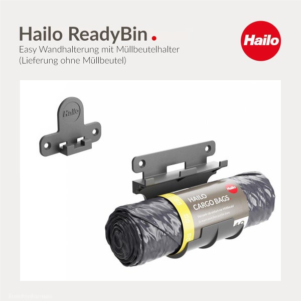 Hailo ReadyBin Wandhalterung zur Müllbeutelaufbewahrung inklusive Müllbeutelrolle, Hailo Logo.