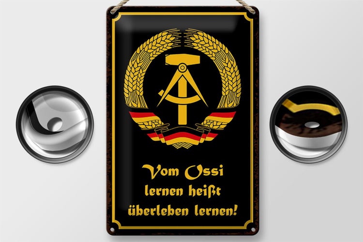 Blechschild Spruch 20x30cm Ossi lernen heißt überleben