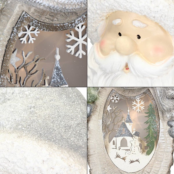 ECD Germany Weihnachtsmann Deko Figur mit LED Beleuchtung 52cm Warmweiß Weiß mit grauem Hut und Schal, Holzoptik, Batteriebetrieben, für Innen, LED-Weihnachtsdeko Weihnachtsfigur Weihnachten Tischdeko