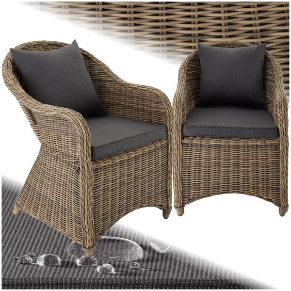 2er Set Rattansessel tectake  71 x 60 x 84 cm mit Aluminiumgestell natur