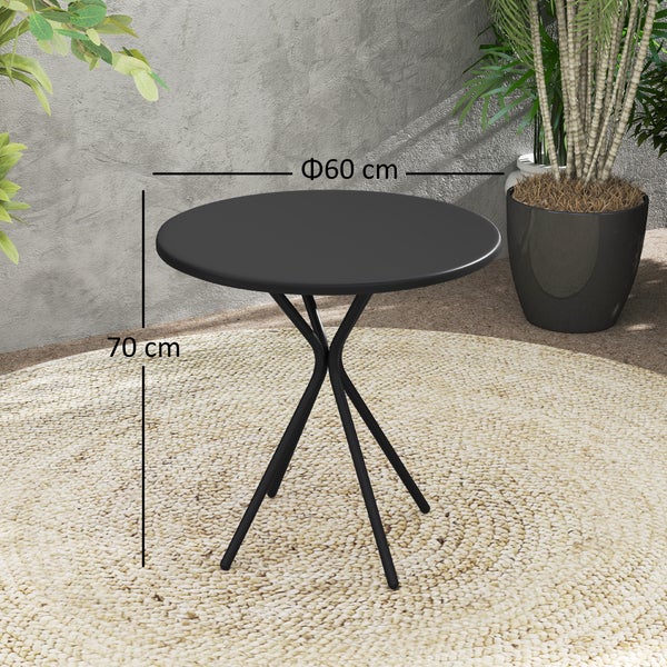 Outsunny Gartentisch Ø60 x 70 cm, Wetterfest Balkontisch aus Stahl, Runder Esstisch mit Fußpolster Outdoor Campingtisch Beistelltisch, Terrassentisch für Garten Terrasse Balkon Schwarz