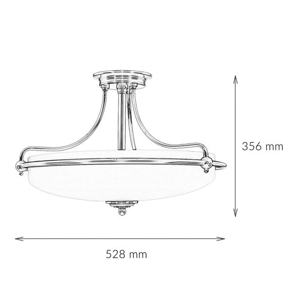 Technische Zeichnung einer Deckenleuchte mit den Maßen 356 mm Höhe und 528 mm Breite.
