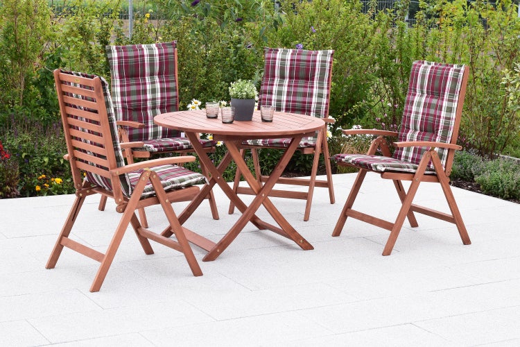 Borkum Gartenmöbelset 9tlg., 4 Klappsessel, 4 Auflagen, Klapptisch Ø 100 cm