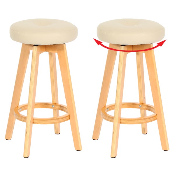 Drehhocker mit Holzbeinen und gepolsterter Sitzfläche