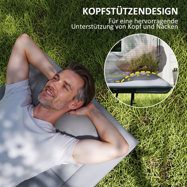Outsunny Feldbett faltbar Campingbett mit Matratze Kopfkissen Seitentasche 187 x 67 x 37 cm Gästebett bis 150 kg Campingliege für Erwachsene Klappbett für Outdoor, Garten Camping Reisen Grau