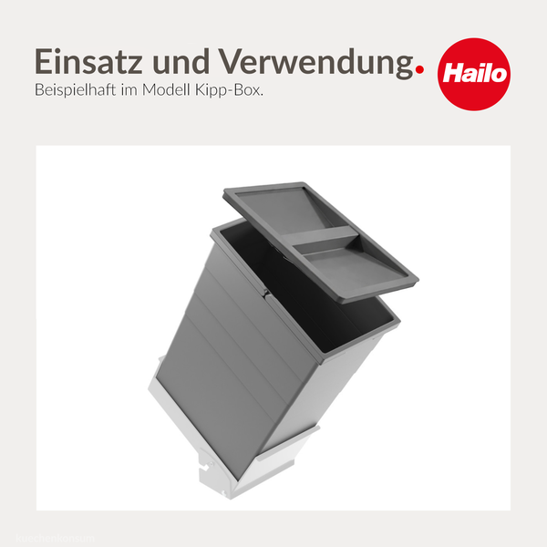 Hailo Kipp Box Abfalltrennsystem als Einbau Abfallbehälter für Küchenschränke zur Montage in Frontauszügen.