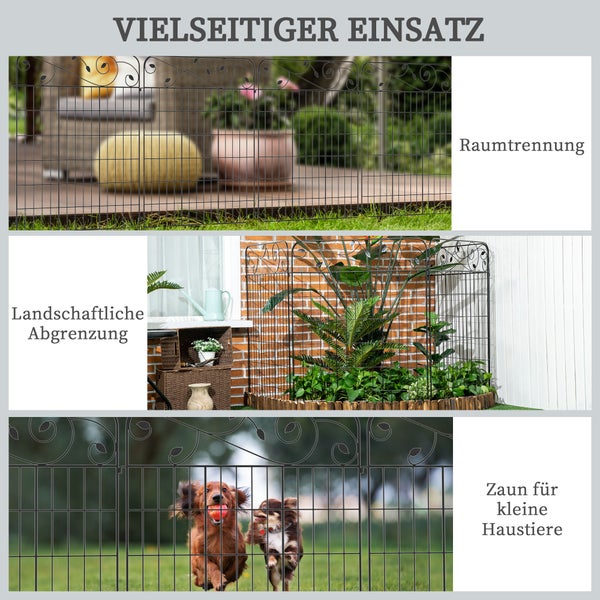 Outsunny 4er Set Gartenzaun, Dekorative Gitterzaun für Garten, Balkon, 3,52 x 1,1 m, Metall, Schwarz