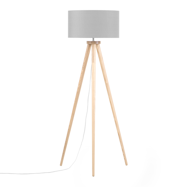Stehlampe mit Holzfuß und Lampenschirm