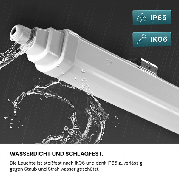 LUXULA LED Feuchtraumleuchte 150cm 48W 5760lm 4000K Neutralweiß IP65 IK06 Durchschleifbar