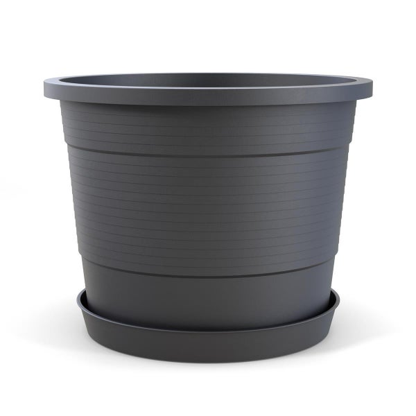 Plastard Blumentopf  3er Set 46 x 36 cm Anthrazit mit Untersetzer  Pflanzkübel Pflanztopf Übertopf