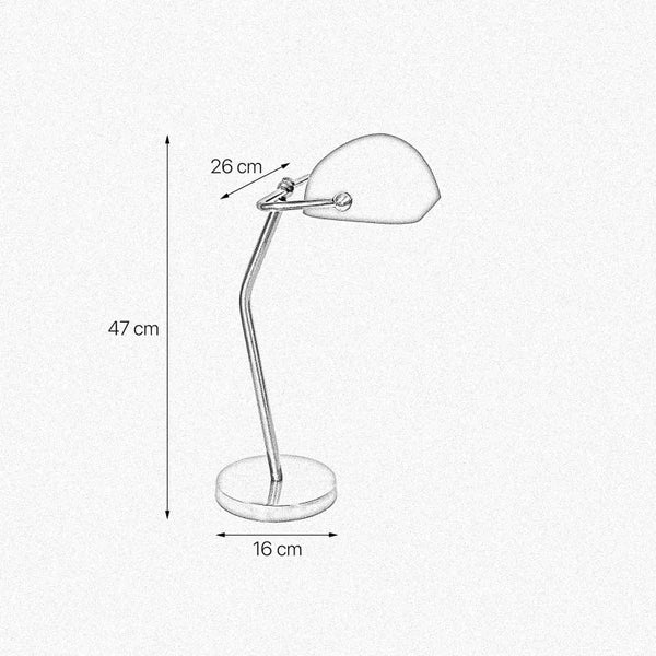 Skizze einer Schreibtischleuchte mit Abmessungen