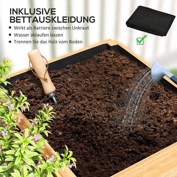 Outsunny Hochbeet aus Holz, Pflanzbeet Frühbeet mit 3 Pflanzzonen, Gartenbeet Blumenkasten, Pflanzkasten 140 x 60 x 40cm Gemüsebeet für Garten Balkon Terrasse, Pflanzkübel für Blumen, Pflanzen, Obst