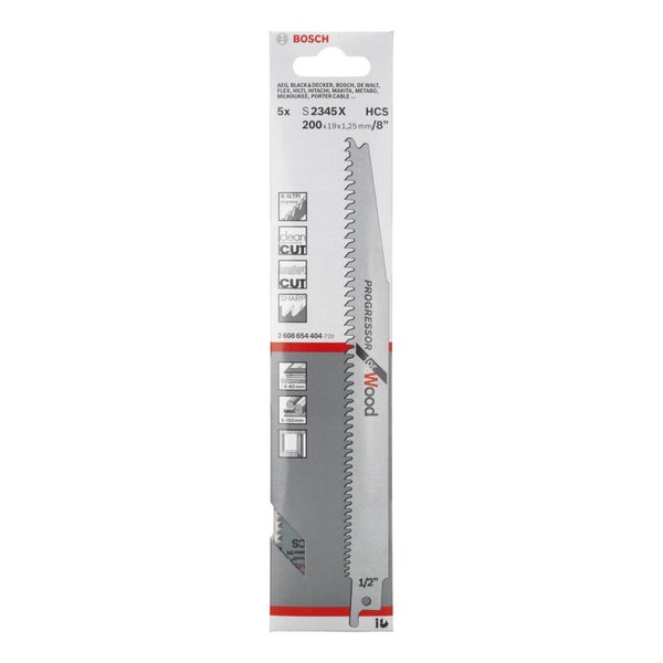 Bosch Säbelsägeblatt Set, fünf Stück, geeignet für Holz