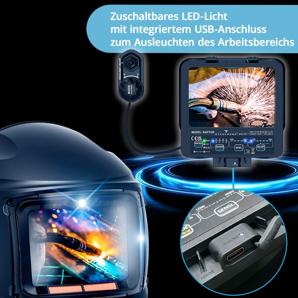 Schweißhelm RAPTOR 3-in-1 Automatik-Schweißermaske mit LED-Licht