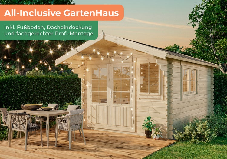 Alpholz Premium Gartenhaus-Set Gabriel 3x4m inkl. Boden, Dach & Aufbauservice