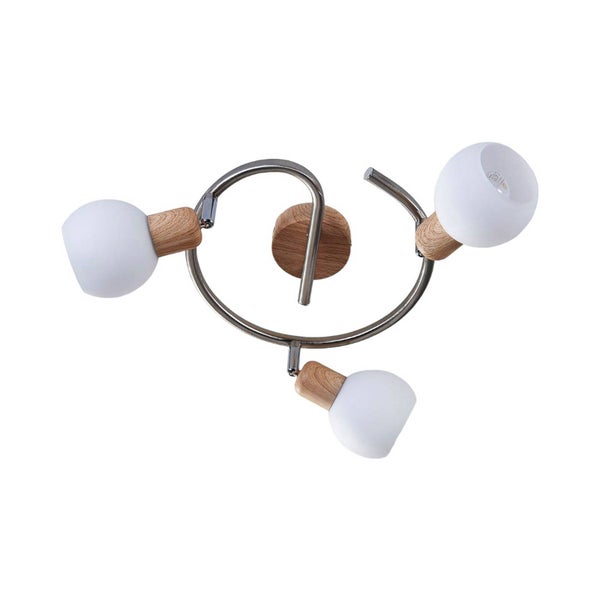 Lindby Deckenlampe Glas, Metall in Holzoptik Deckenstrahler drehbar und schwenkbar 3x E14 max. 40W ohne Leuchtmittel Deckenleuchte Spot Strahler