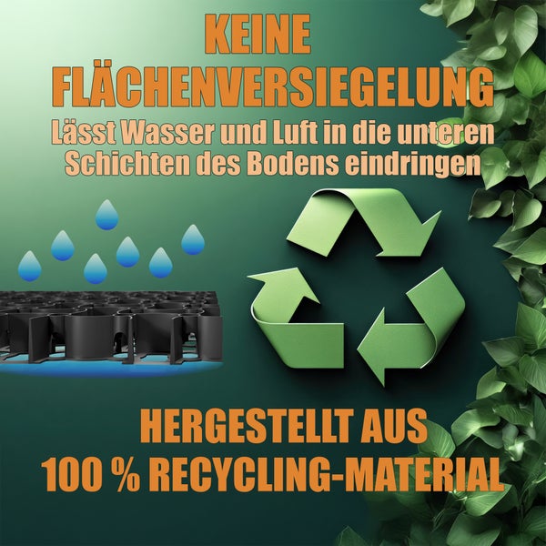 Bodenplatten mit Recycling Symbol, kein Versiegeln der Fläche