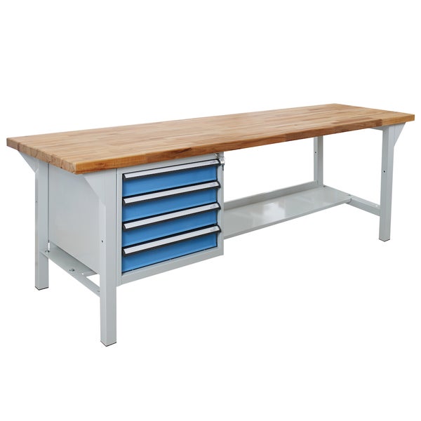 PROREGAL Werkbank Giant Rhino Plus mit 4 Schubladen HxBxT 84 x 200 x 70 cm Traglast 500 kg Lichtgrau Blau