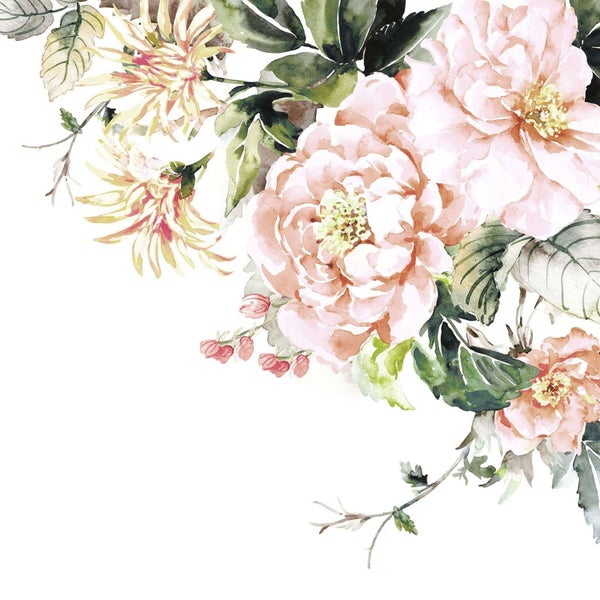 Aquarellbild von Rosen und Chrysanthemen