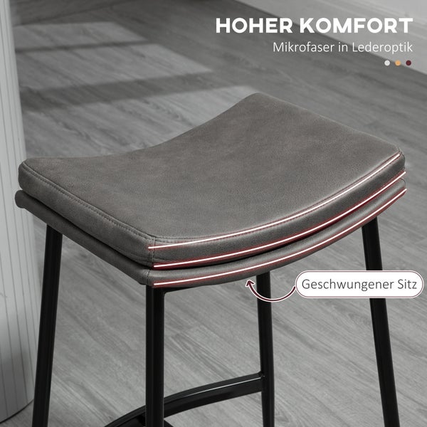 HOMCOM Barhocker 2er Set, Gepolstert Barstuhl mit Fußstütze, Küchenstühle mit Stahlgestell Tresenhocker mit Kunstleder-Optik für Küche, Wohnzimmer, Esszimmer Grau