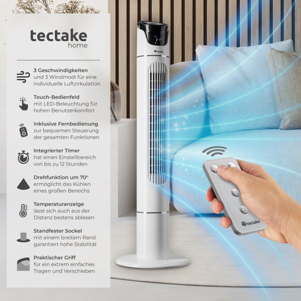 Turmventilator tectake  31 x 110 cm oszilierend weiß