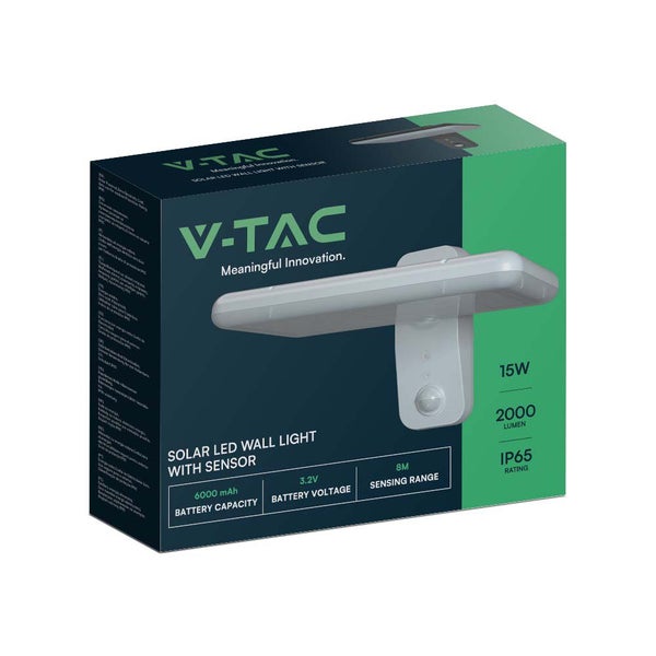V-TAC Solar LED Wandleuchte mit Sensor in Produktverpackung
