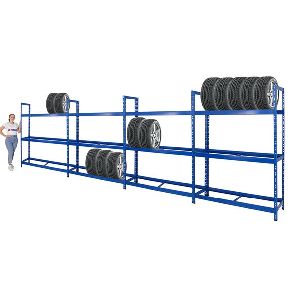 PROREGAL Mega Deal 4x Reifenregal Tiger XL HxBxT 200 x 150 x 45 cm Bis Zu 72 Reifen Blau
