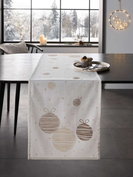 FRANK FLECHTWAREN | Tischläufer Christbaumkugeln, 40 x 140 cm, BAUMWOLLE, POLYESTER