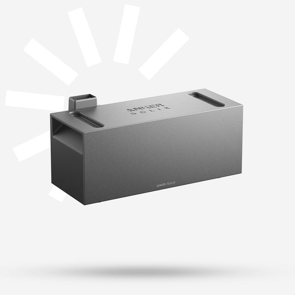 Anker Solix Solar-Speicherbatterie, graues Gehäuse mit Tragegriffen und Anschlussport für Solaranlagen.