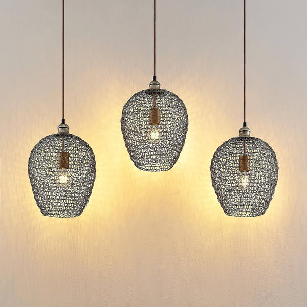 Lindby Pendelleuchte Benja (Retro, Vintage Antik) in Schwarz aus Metall (3 flammig E27) - Deckenlampe Esstischlampe Hängelampe Hängeleuchte Wohnzimmerleuchte